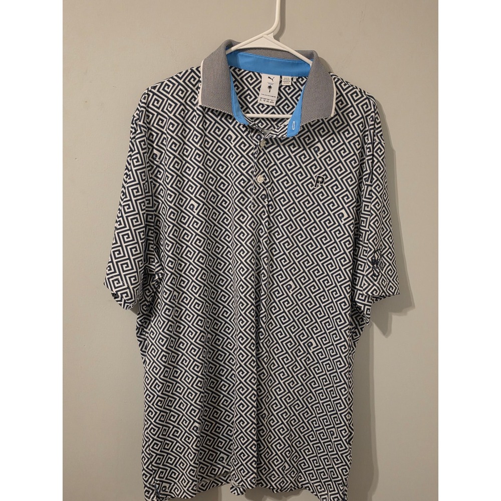Puma Polo Shirt Men XL Navy Golf WM Phoenix Open Palm Tree Crew Geometric 623963